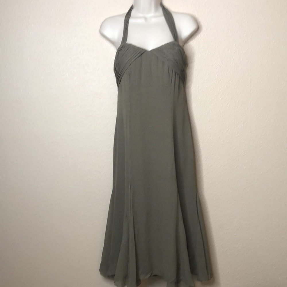 Carolina Herrera Silk Pleated Olive Green Polka-Dot Dress - Main Image